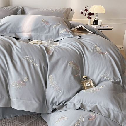 91家纺网 家纺一手货源 找家纺 （总） 秋冬季A类全工艺加厚保暖全棉磨毛四件套纯棉刺绣床单被套轻奢风床笠款纯色轻奢风床上用品   