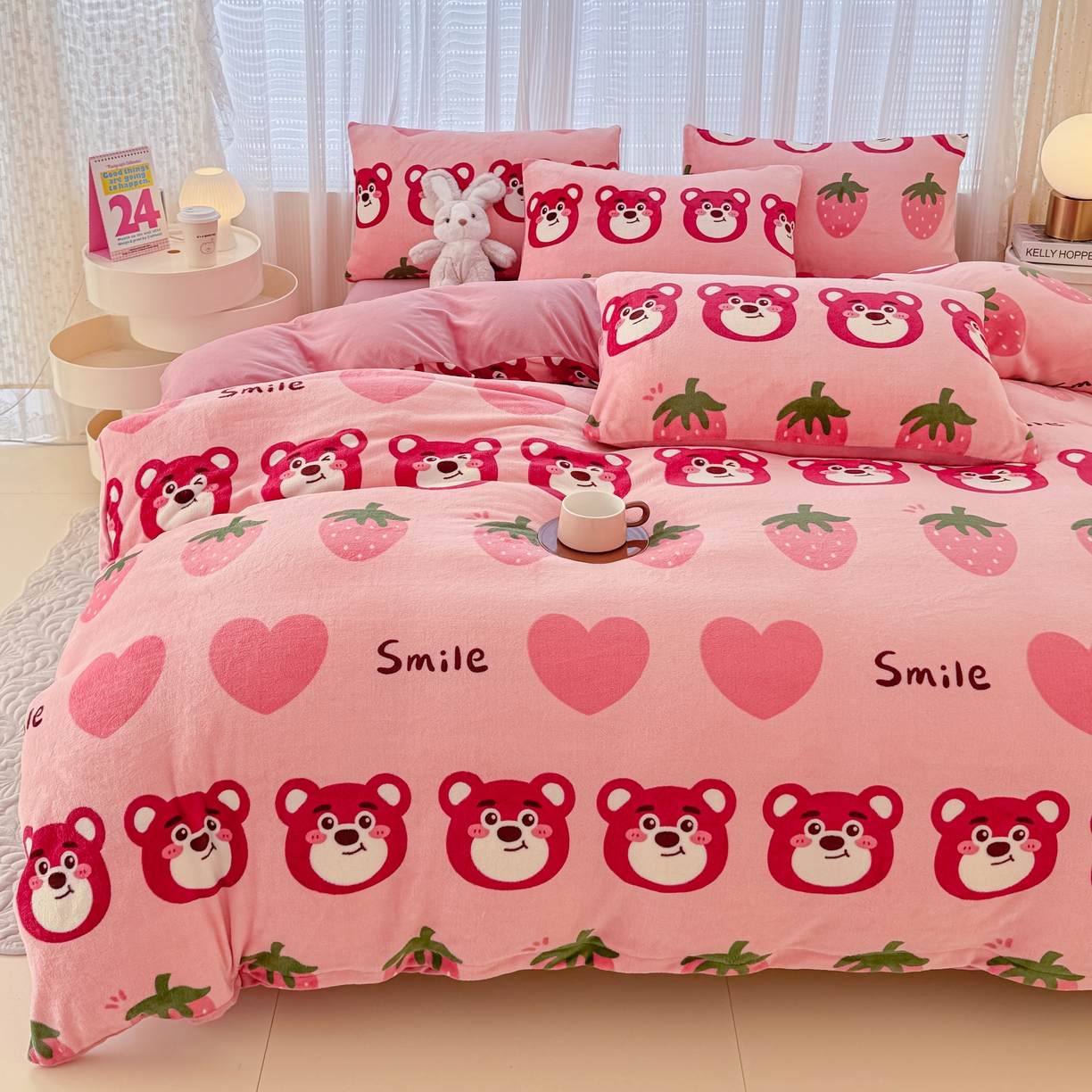 91家纺网 家纺一手货源 找家纺 仟网汇 2024直播爆款跑量牛奶绒四件套 莓果熊