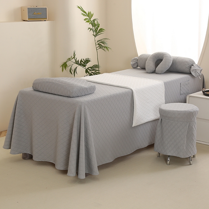 91家纺网 家纺一手货源 找家纺 琪宝阁 2024新款莫代尔针织棉美 容床罩套件-华夫格 灰色