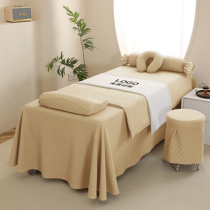 91家纺网 家纺一手货源 找家纺 琪宝阁 2024新款莫代尔针织棉美 容床罩套件-华夫格 卡其