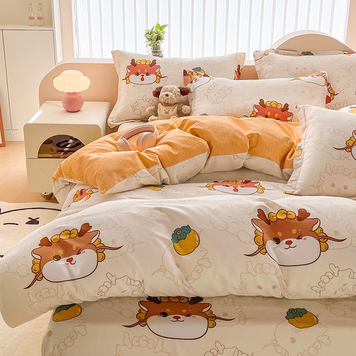 91家纺网 家纺一手货源 找家纺 绵庭家纺 2024新款全棉印花四件套 龙行大运