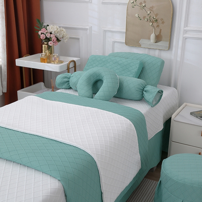 91家纺网 家纺一手货源 找家纺 琪宝阁 2024新款莫代尔针织棉美 容床罩套件-华夫格 绿色