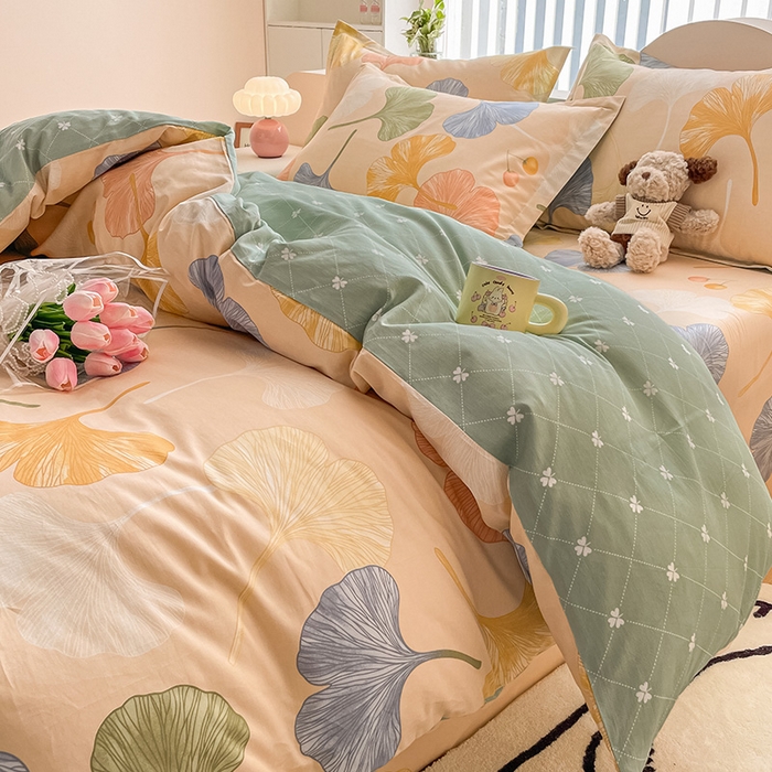 91家纺网 家纺一手货源 找家纺 绵庭家纺 2024新款全棉印花四件套 银杏果实