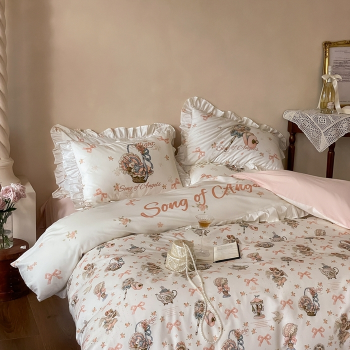 91家纺网 家纺一手货源 找家纺 爱丽丝 2024新款纯棉洛丽塔四件套 摇篮曲