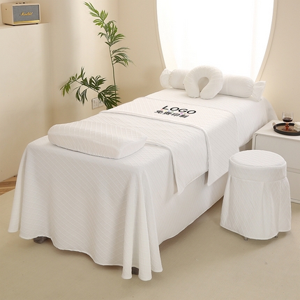 91家纺网 家纺一手货源 找家纺 琪宝阁 2024新款莫代尔针织棉美 容床罩套件-华夫格 米白