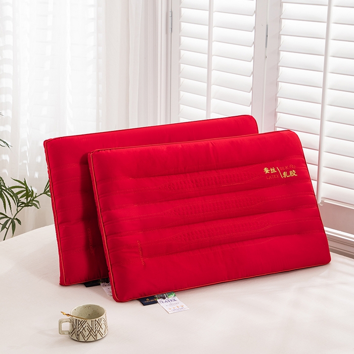 91家纺网 家纺一手货源 找家纺 佳尚枕芯 2024新款蚕丝乳胶功能低枕枕头枕芯 蚕丝乳胶低枕-大红