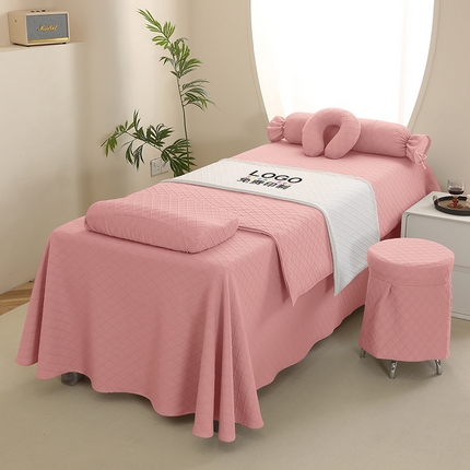 91家纺网 家纺一手货源 找家纺 琪宝阁 2024新款莫代尔针织棉美 容床罩套件-华夫格 粉色