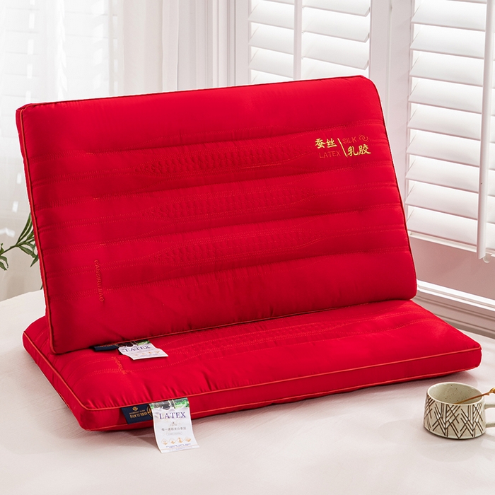 91家纺网 家纺一手货源 找家纺 佳尚枕芯 2024新款蚕丝乳胶功能低枕枕头枕芯 蚕丝乳胶低枕-大红