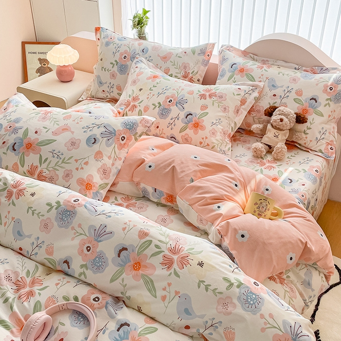 91家纺网 家纺一手货源 找家纺 绵庭家纺 2024新款全棉印花四件套 梦娜