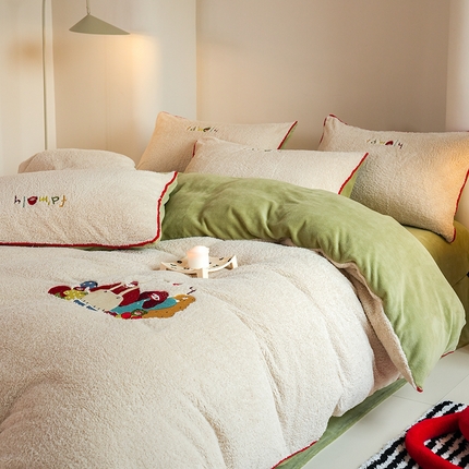 91家纺网 家纺一手货源 找家纺 （总）秀色家纺 2025新款少女心高克重绵羊绒牛奶绒床上四件套冬季毛巾绣被套原创卡通ins风