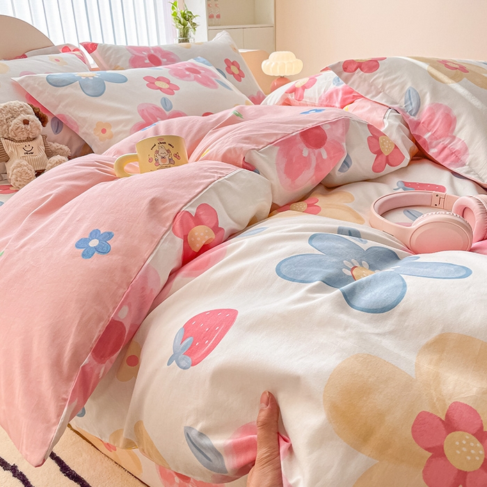 91家纺网 家纺一手货源 找家纺 绵庭家纺 2024新款全棉印花四件套 花季物语