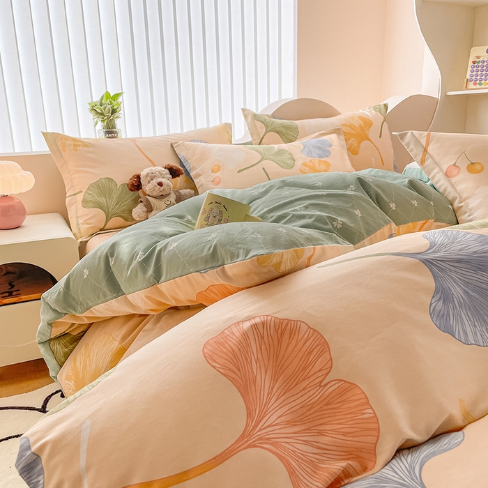 91家纺网 家纺一手货源 找家纺 绵庭家纺 2024新款全棉印花四件套 银杏果实