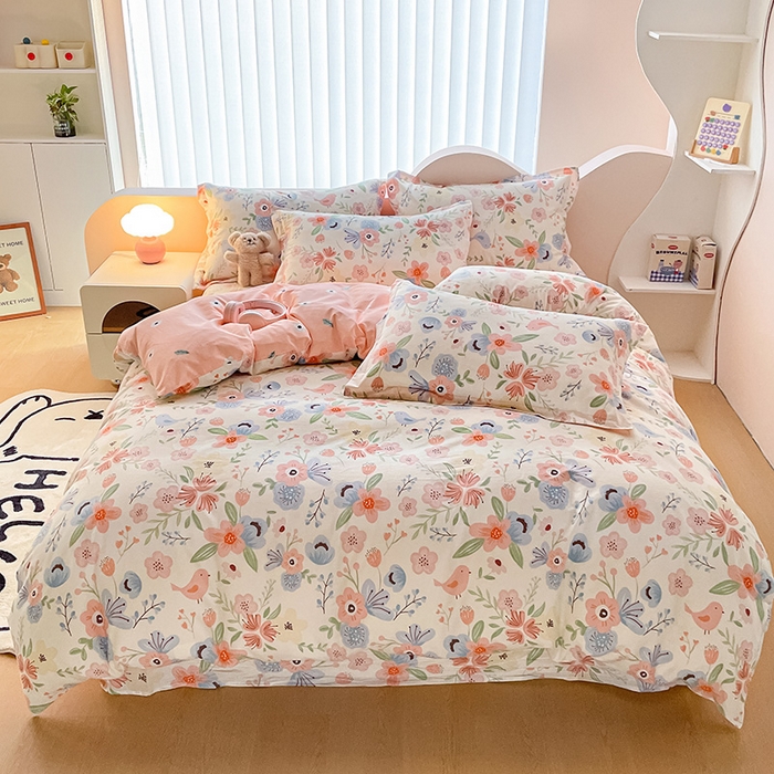 91家纺网 家纺一手货源 找家纺 绵庭家纺 2024新款全棉印花四件套 梦娜