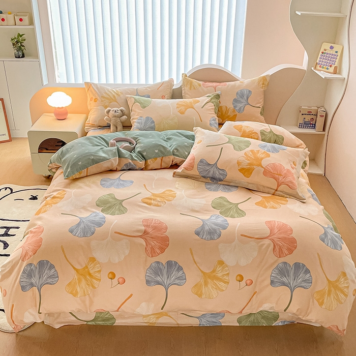 91家纺网 家纺一手货源 找家纺 绵庭家纺 2024新款全棉印花四件套 银杏果实