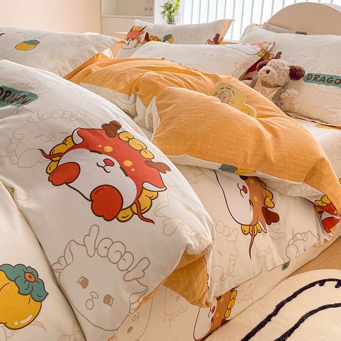 91家纺网 家纺一手货源 找家纺 绵庭家纺 2024新款全棉印花四件套 龙行大运