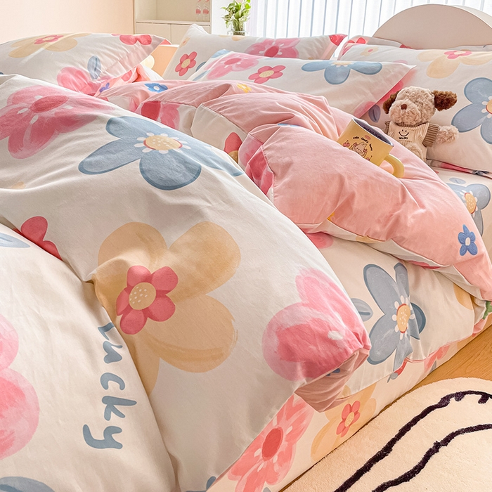 91家纺网 家纺一手货源 找家纺 绵庭家纺 2024新款全棉印花四件套 花季物语