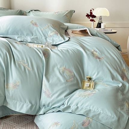 91家纺网 家纺一手货源 找家纺 （总） 秋冬季A类全工艺加厚保暖全棉磨毛四件套纯棉刺绣床单被套轻奢风床笠款纯色轻奢风床上用品   