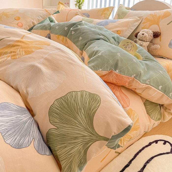 91家纺网 家纺一手货源 找家纺 绵庭家纺 2024新款全棉印花四件套 银杏果实