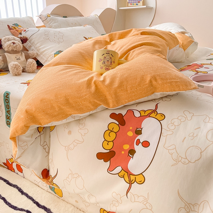 91家纺网 家纺一手货源 找家纺 绵庭家纺 2024新款全棉印花四件套 龙行大运