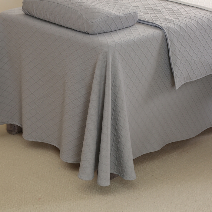 91家纺网 家纺一手货源 找家纺 琪宝阁 2024新款莫代尔针织棉美 容床罩套件-华夫格 灰色