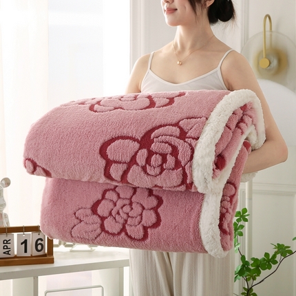 91家纺网 家纺一手货源 找家纺 （总）巴木赫 2024新款提花朵朵绒双层羊羔绒毯