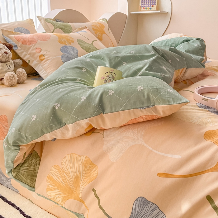 91家纺网 家纺一手货源 找家纺 绵庭家纺 2024新款全棉印花四件套 银杏果实