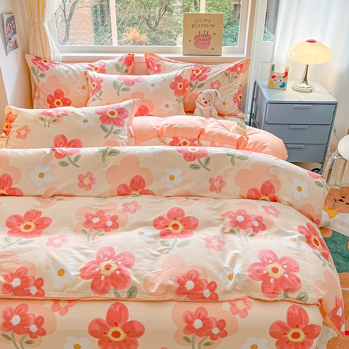 91家纺网 家纺一手货源 找家纺 绵庭家纺 2024新款全棉印花四件套 花之梦 红