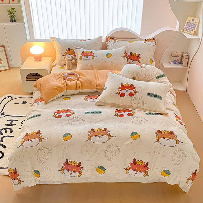 91家纺网 家纺一手货源 找家纺 绵庭家纺 2024新款全棉印花四件套 龙行大运