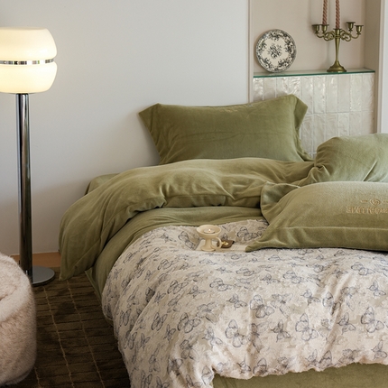 91家纺网 家纺一手货源 找家纺 （总）秀色家纺 2025新款轻奢高级感牛奶绒床上四件套提花蝴蝶流苏保暖被套秋冬季加厚