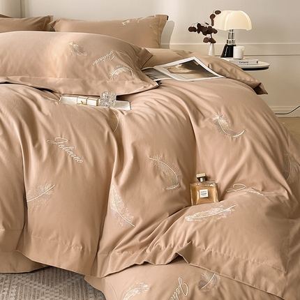 91家纺网 家纺一手货源 找家纺 （总） 秋冬季A类全工艺加厚保暖全棉磨毛四件套纯棉刺绣床单被套轻奢风床笠款纯色轻奢风床上用品   