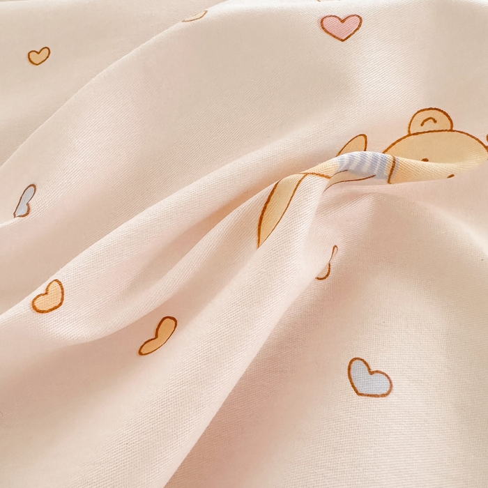 91家纺网 家纺一手货源 找家纺 绵庭家纺 2025新款全棉印花单枕套系列 泡泡小熊-粉