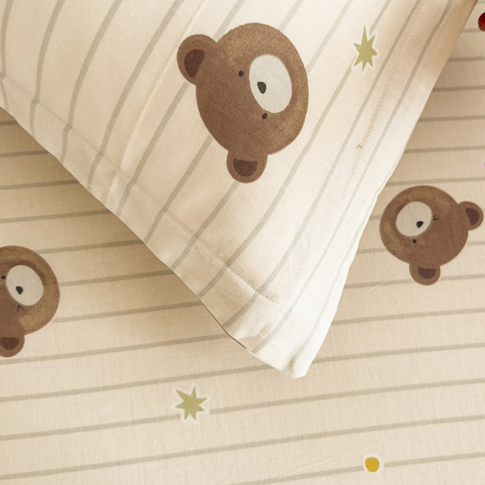 91家纺网 家纺一手货源 找家纺 绵庭家纺 2025新款全棉印花单枕套系列 熊嘟嘟