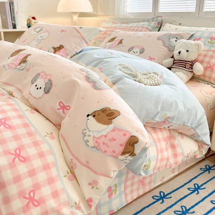 绵庭家纺 2025新款全棉印花四件套系列 甜心樱桃狗