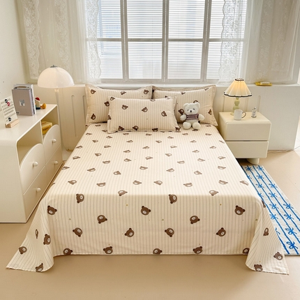 91家纺网 家纺一手货源 找家纺 绵庭家纺 2025新款全棉印花单床单系列 熊嘟嘟