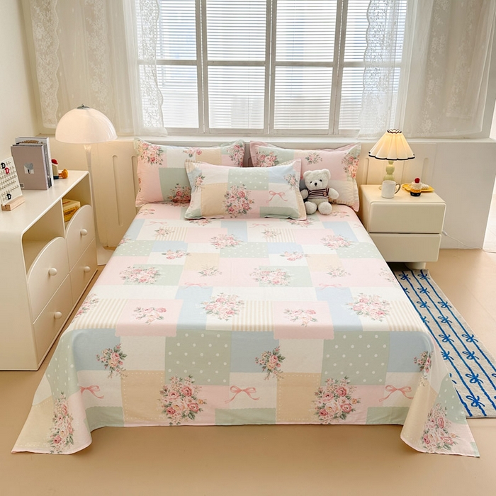 91家纺网 家纺一手货源 找家纺 绵庭家纺 2025新款全棉印花单床单系列 花意飘香-绿