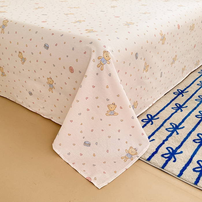 91家纺网 家纺一手货源 找家纺 绵庭家纺 2025新款全棉印花单床单系列 泡泡小熊-粉