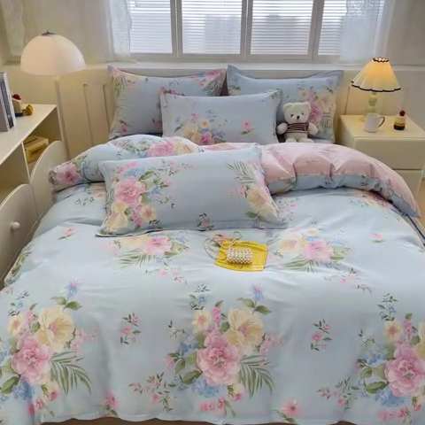 91家纺网 家纺一手货源 找家纺 绵庭家纺 2025新款全棉印花四件套系列 清巧花梦