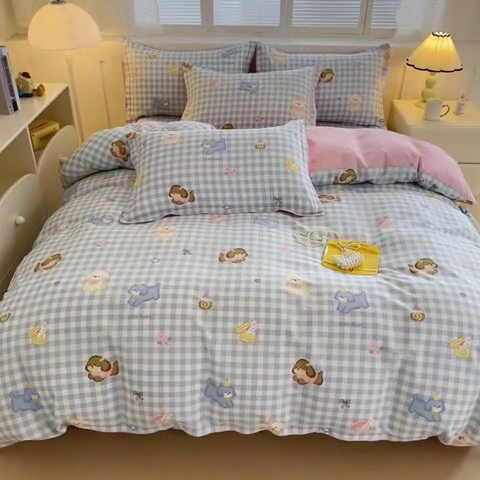 91家纺网 家纺一手货源 找家纺 绵庭家纺 2025新款全棉印花四件套系列 星星发夹狗