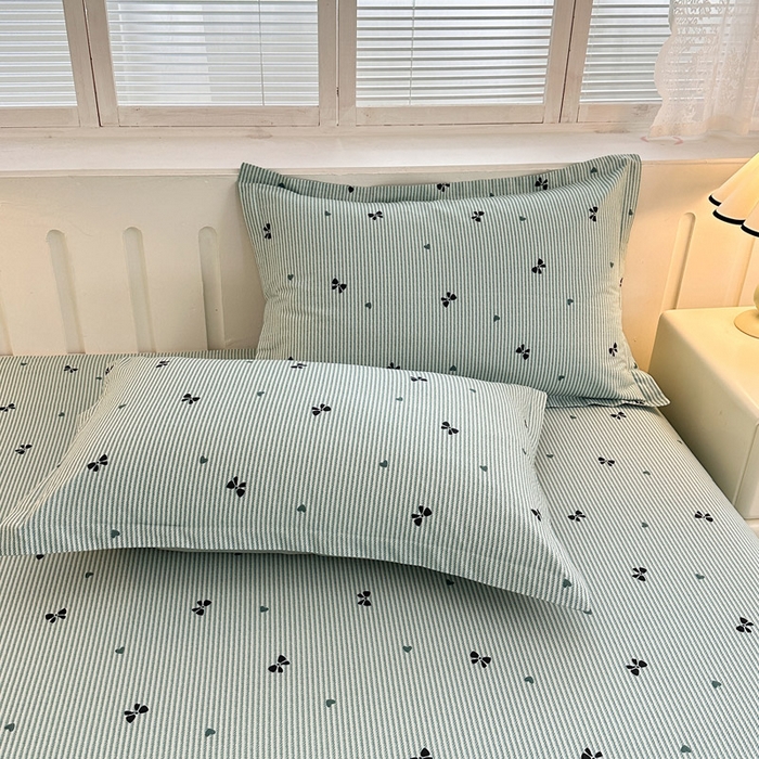 91家纺网 家纺一手货源 找家纺 绵庭家纺 2025新款全棉印花四件套系列 绿底蝴蝶结