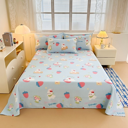 91家纺网 家纺一手货源 找家纺 绵庭家纺 2025新款全棉印花单床单系列 奇趣欢乐园-蓝