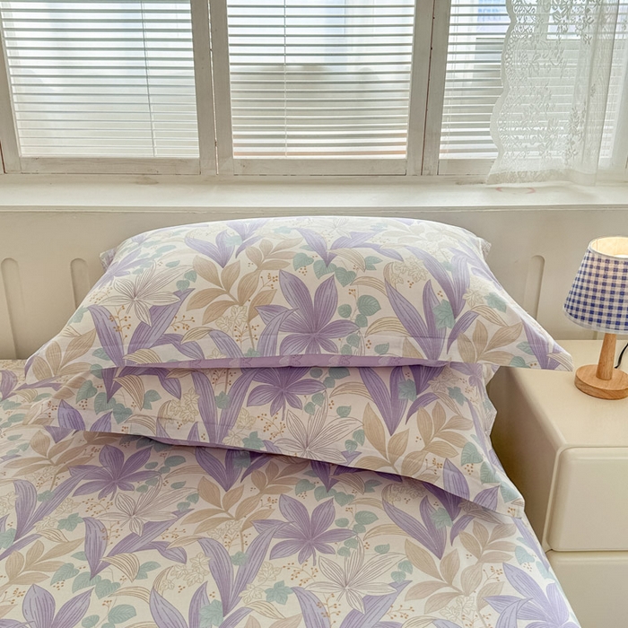 91家纺网 家纺一手货源 找家纺 绵庭家纺 2025新款全棉印花单枕套系列 紫叶倾城