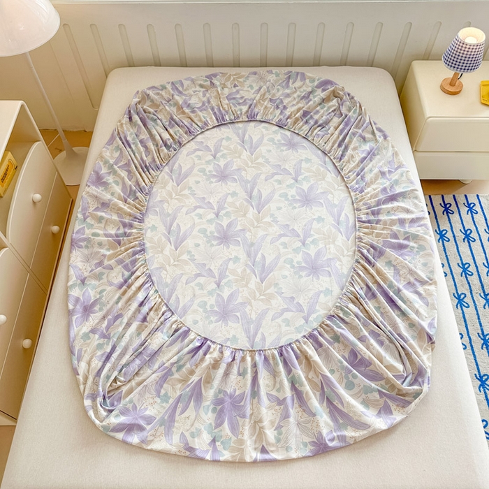 91家纺网 家纺一手货源 找家纺 绵庭家纺 2025新款全棉印花单床笠系列 紫叶倾城