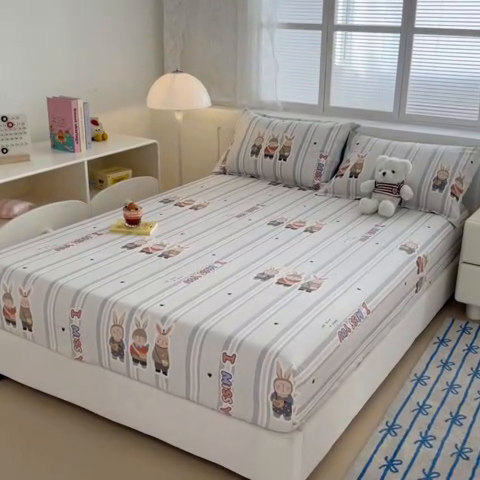 91家纺网 家纺一手货源 找家纺 绵庭家纺 2025新款全棉印花单床笠系列 森岛精灵