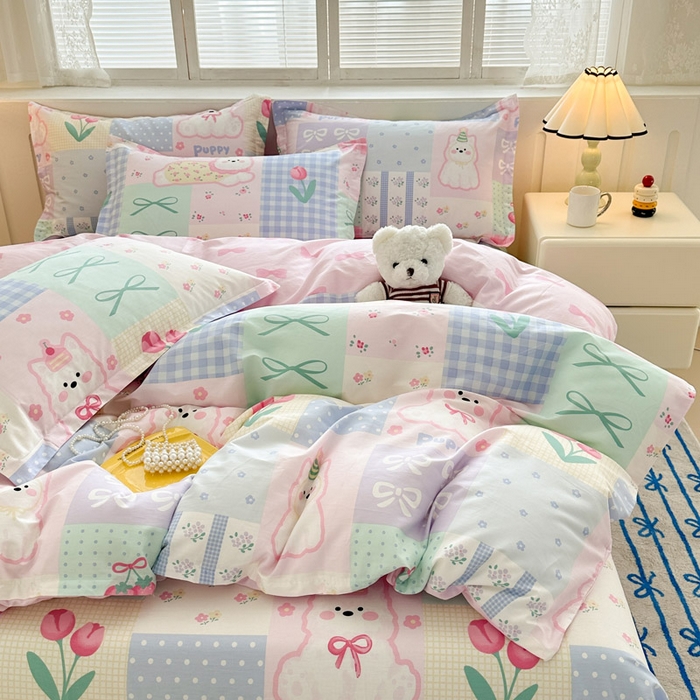 91家纺网 家纺一手货源 找家纺 绵庭家纺 2025新款全棉印花四件套系列 甜宠派队