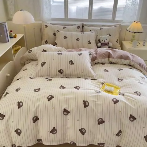91家纺网 家纺一手货源 找家纺 绵庭家纺 2025新款全棉印花四件套系列 熊嘟嘟