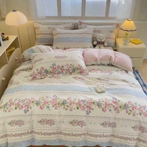 91家纺网 家纺一手货源 找家纺 绵庭家纺 2025新款全棉印花四件套系列 云听若舞