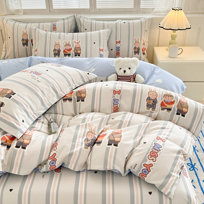 91家纺网 家纺一手货源 找家纺 绵庭家纺 2025新款全棉印花四件套系列 森岛精灵