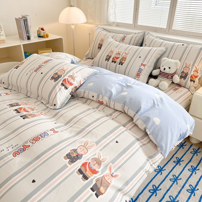 91家纺网 家纺一手货源 找家纺 绵庭家纺 2025新款全棉印花四件套系列 森岛精灵