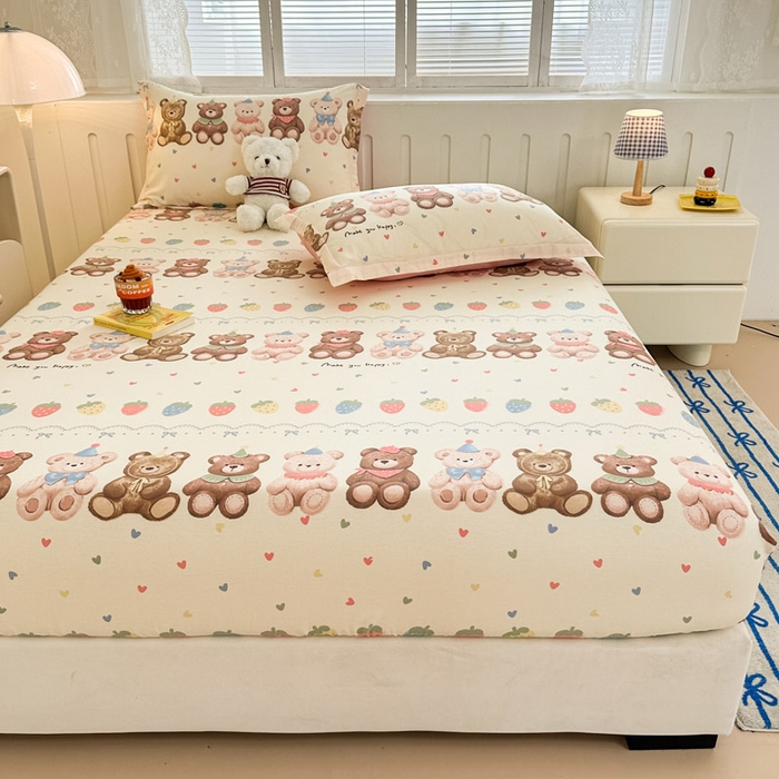 91家纺网 家纺一手货源 找家纺 绵庭家纺 2025新款全棉印花单床笠系列 浪漫熊仔