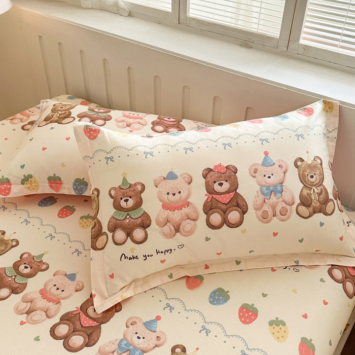 91家纺网 家纺一手货源 找家纺 绵庭家纺 2025新款全棉印花单枕套系列 浪漫熊仔